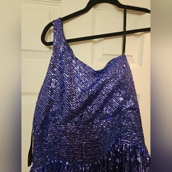 Stunning Blue Sequin By B.Darlin One-Shoulder Gown - Picture 6 of 15